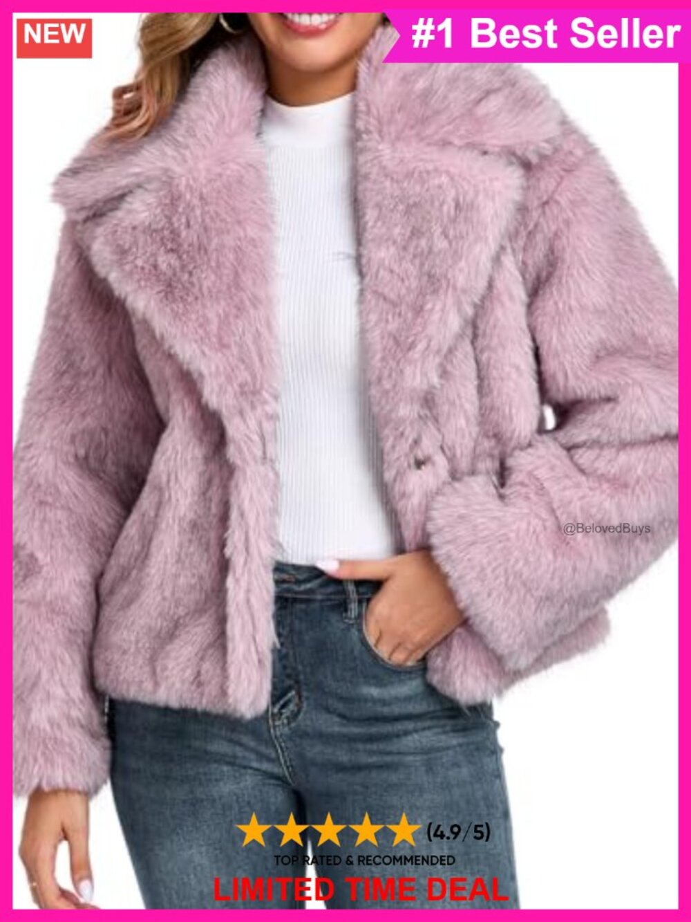 Faux Fur Coat Long Sleeve Fluffy Lapel Jacket Winter Shaggy Open Front Short